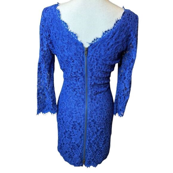 Diane von Furstenberg “Zarita” Bight Blue Lace Dress Zipper Back Sz 10 Designer - Picture 3 of 5